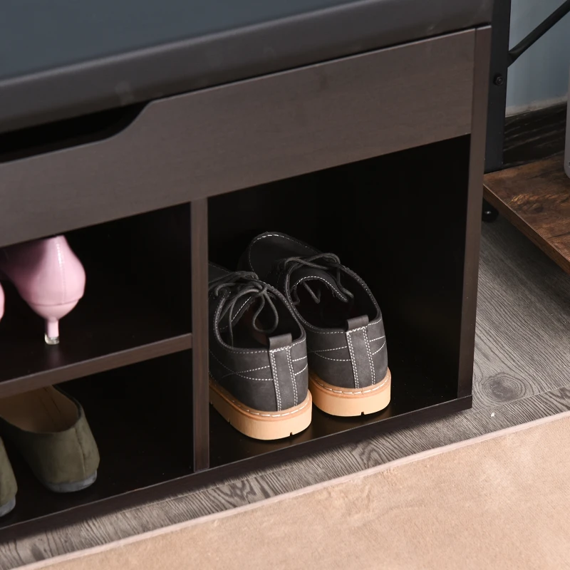 HOMCOM Meuble Chaussures Banc à Chaussures 2 Niveaux Rangement, Niche + Coffre intégré avec Coussin Noir