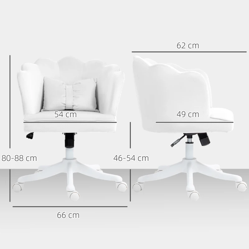 HOMCOM Bureaustoel met Bloemblaadje- Ontwerp en Strikkussen, Comfortabel Gepolsterd, Wit(m-3)