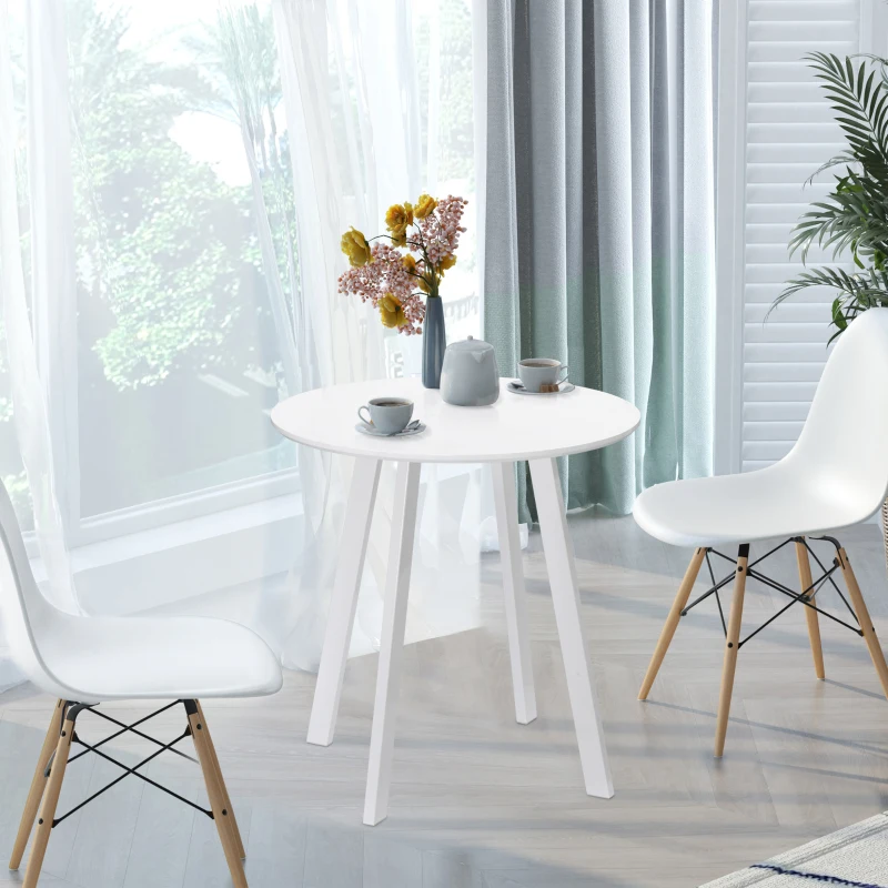 HOMCOM Mesa de Comedor Moderna para 2 Personas Mesa Redonda con Patas de Metal para Cocina Salón Ø72x75 cm Blanco Brillo