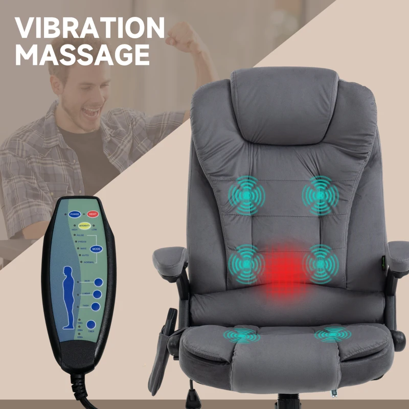 Vinsetto Fotel biurowy z funkcją masażu i grzewczą, ergonomiczny, regulowany wysokościowo, Dunkelgrau