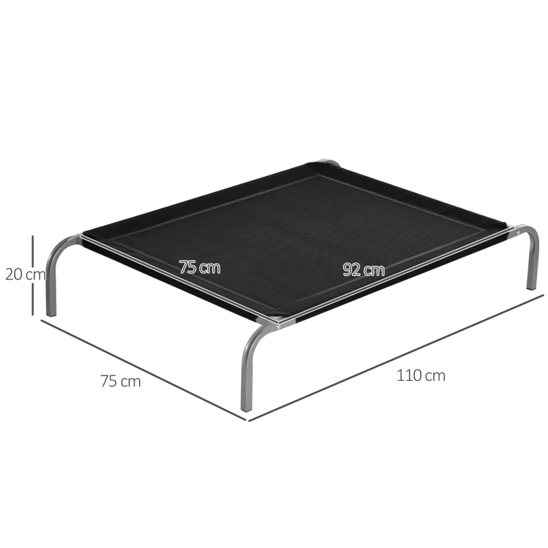 PawHut Lit pour chien chat XL grand confort sur pieds lit de camp 110 x 75 x 20 cm textilène micro-perforé noir