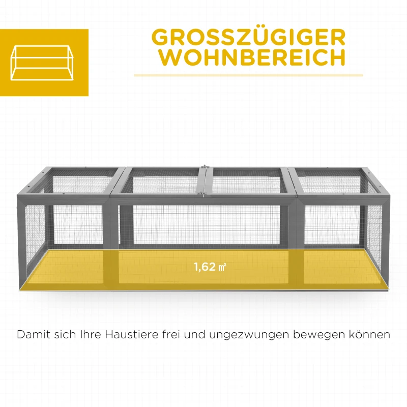 Pawhut Freilaufgehege für Kleintiere Aufklappbares Dach Tannenholz Grau(m-4)