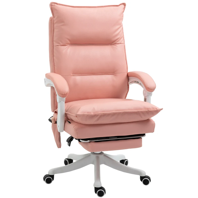 Vinsetto Vibration Massage Office Chair with Heat, Ergonomic Computer Desk Chairs, Faux Leather Desk Chair with Footrest, Armrest and Reclining Backrest, Pink