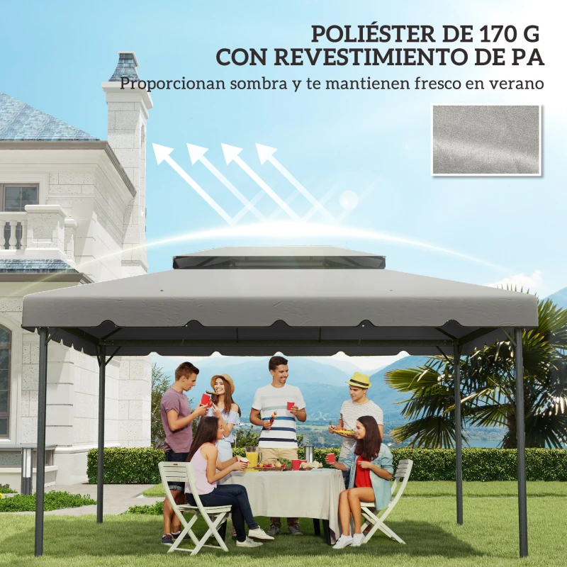 Outsunny Techo de Repuesto para Cenador 4x3 m Cubierta de Repuesto con Techo Doble y 8 Orificios de Drenaje Gris Claro