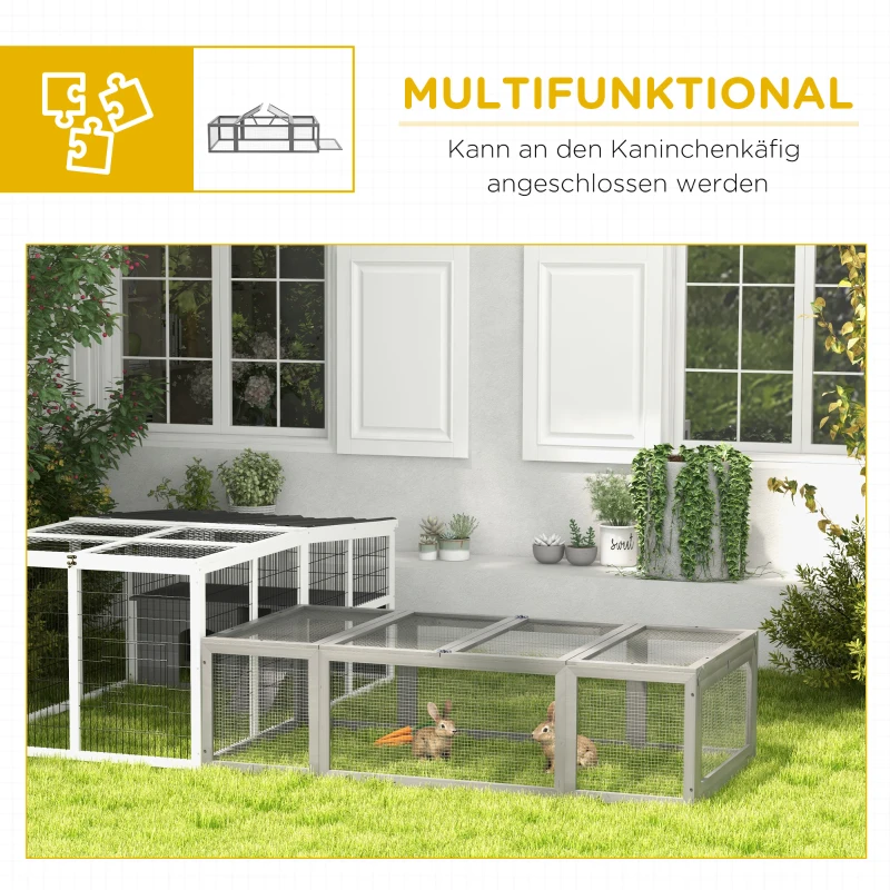 Pawhut Freilaufgehege für Kleintiere Aufklappbares Dach Tannenholz Grau(m-6)