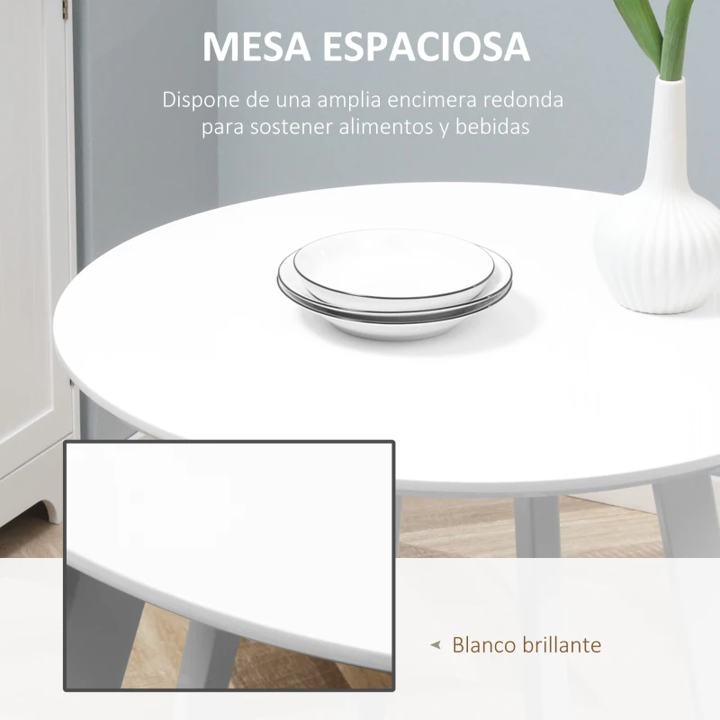 HOMCOM Mesa de Comedor Moderna para 2 Personas Mesa Redonda con Patas de Metal para Cocina Salón Ø72x75 cm Blanco Brillo