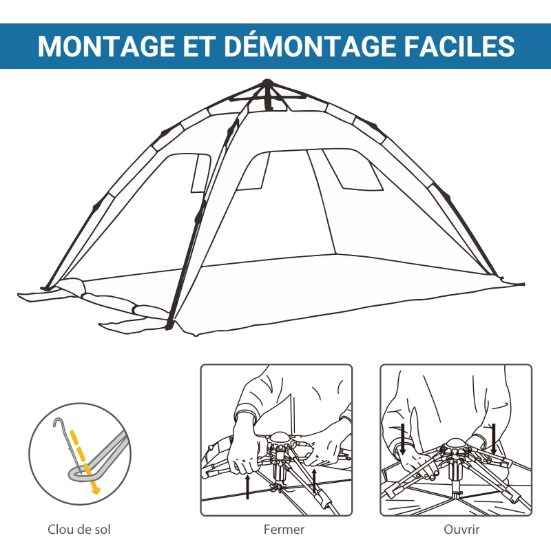 Outsunny Tente de plage pop up abris de plage portable pour 2 personnes facile à installer anti UV 220 x 173 x 120 cm bleu ciel