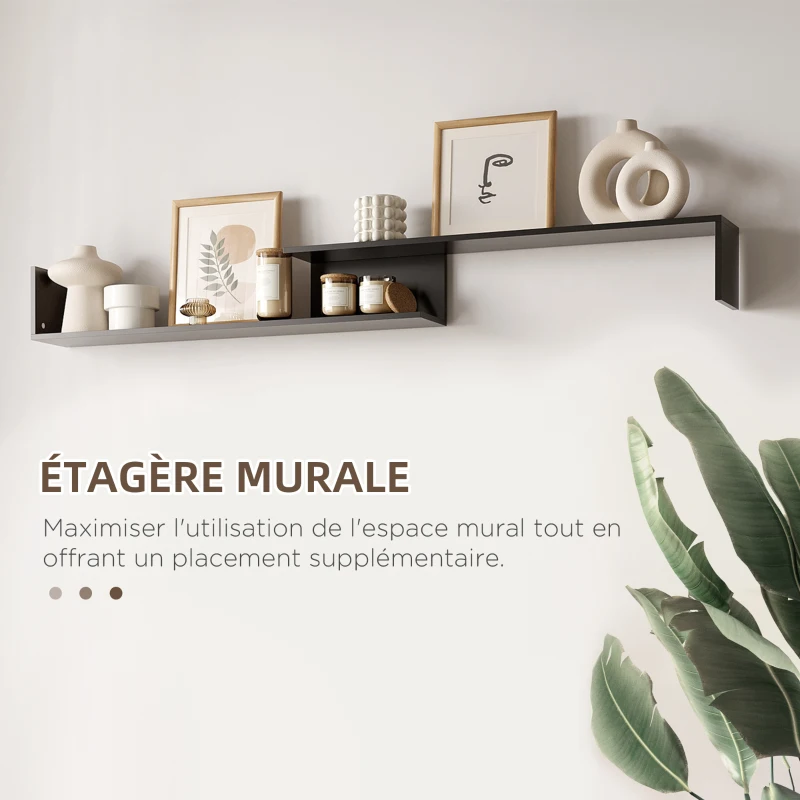 HOMCOM Ensemble meuble TV avec banc et étagère murale style contemporain 153,6L cm - noir