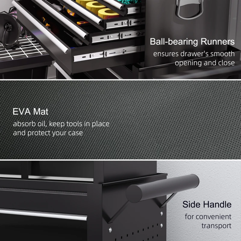 HOMCOM 14 Drawer, Two-Part Tool Storage Chest on Wheels - Black