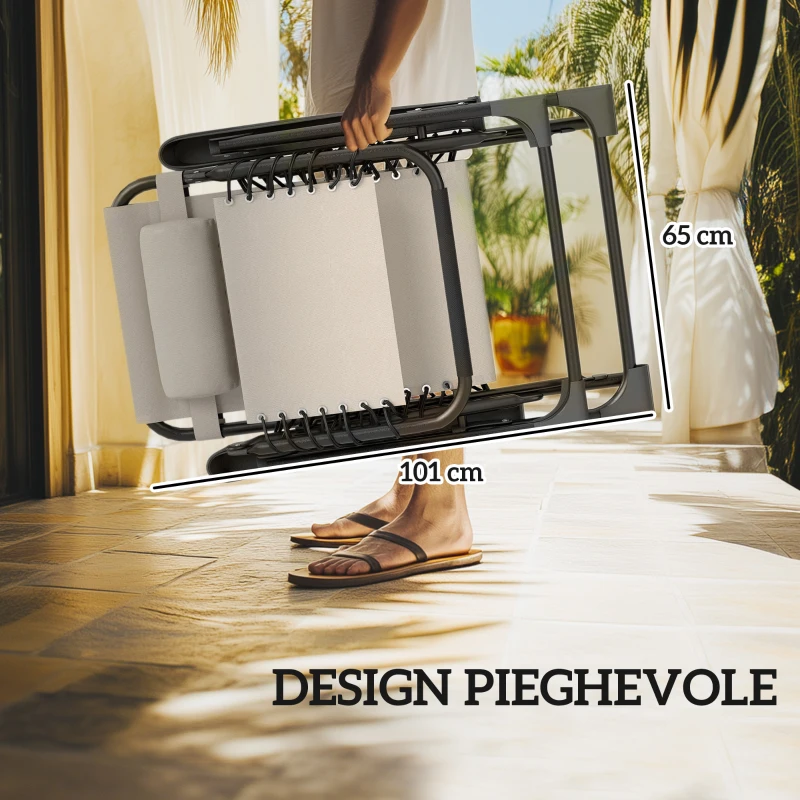 Outsunny Set 2 Sedie Sdraio a Gravità Zero Pieghevoli con Schienale Regolabile e Tavolino, Beige