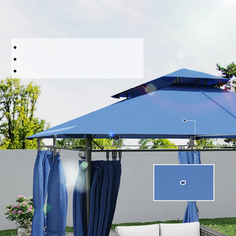 Outsunny Tonnelle de jardin 3 x 4 m tente de réception avec 6 rideaux amovibles à double toit pour patio, festival, bleu foncé