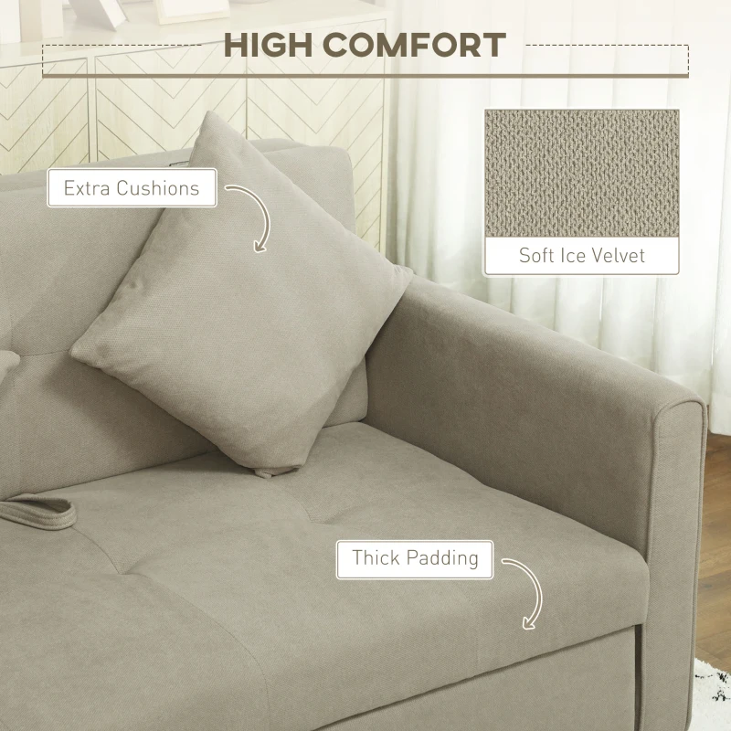HOMCOM 2 Seater Sofa Bed with Hidden Storage, Pull Out Convertible Bed Settee, Modern Snow Flannel Loveseat Sofa Sleeper with 2 Cushions for Living Room, Guest Room, Light Brown