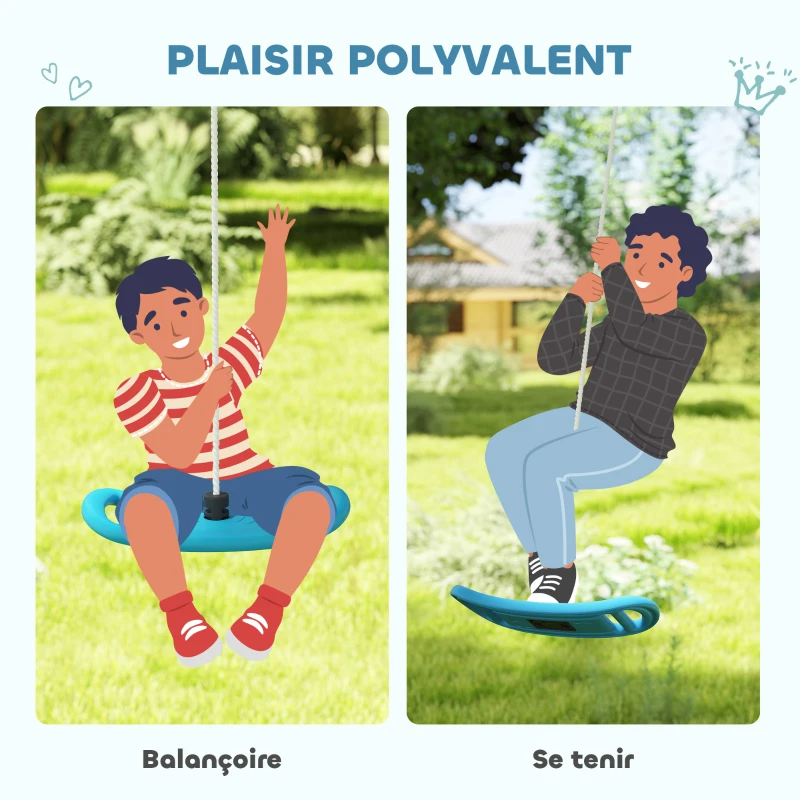 AIYAPLAY Balançoire enfant extérieur et intérieur avec corde réglable, mousqueton, charge max. 70 kg, bleu