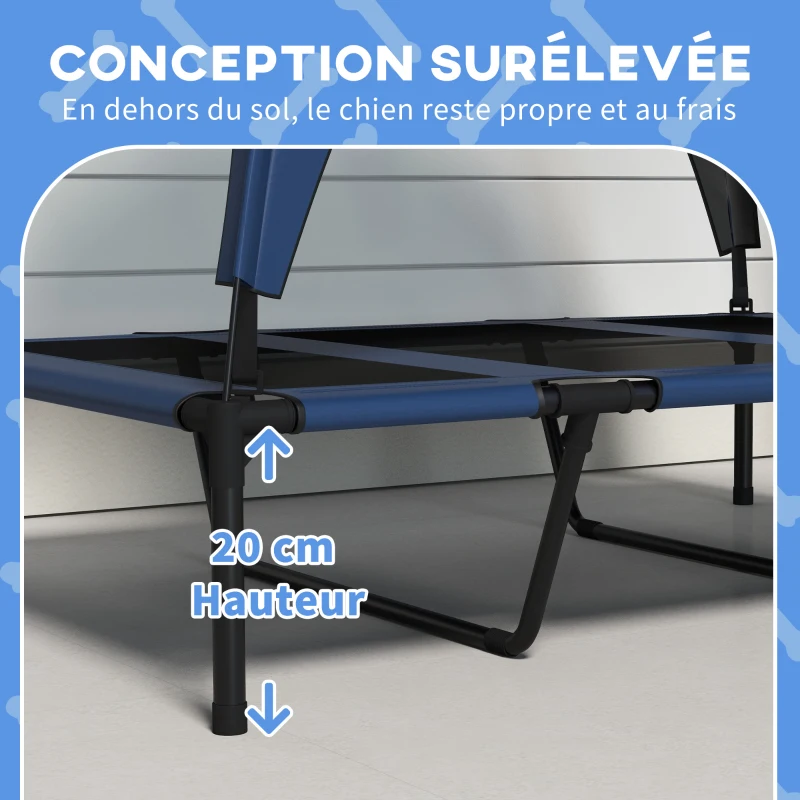 PawHut Lit pour chien chat sur pieds lit chien surélevé velum anti-UV oxford sac de transport 106 x 76 x 94 cm bleu foncé