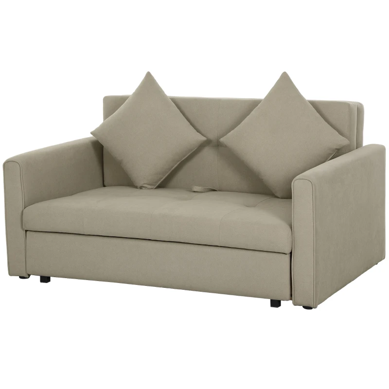 HOMCOM 2 Seater Sofa Bed with Hidden Storage, Pull Out Convertible Bed Settee, Modern Snow Flannel Loveseat Sofa Sleeper with 2 Cushions for Living Room, Guest Room, Light Brown