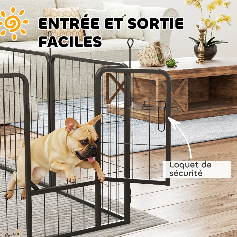 PawHut Parc pour chien enclos chien 12 panneaux modulable et pliable acier 2 portes pour chiot intérieur extérieur 60H cm noir
