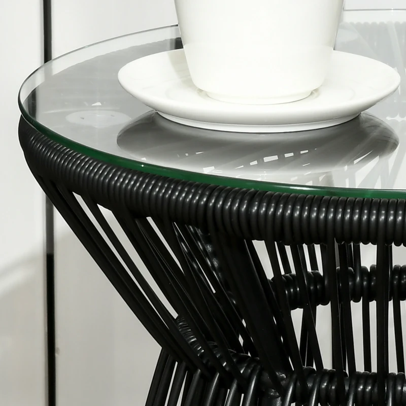 Outsunny Table de jardin ronde en résine tressée imitation rotin table de bistrot métal plateau verre trempé Ø 40 x 42 cm noir
