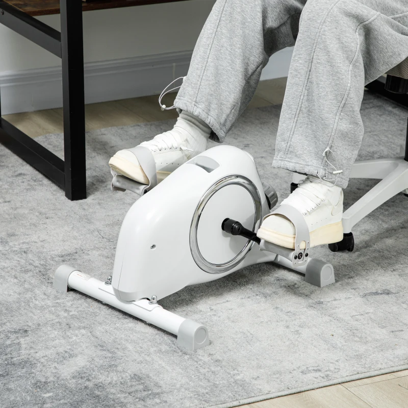 SPORTNOW Mini-Hometrainer, Onder-het-Bureau Voetpedalen, Arm- en Been Oefeningen, 8 Weerstandsniveaus, Staal, Wit