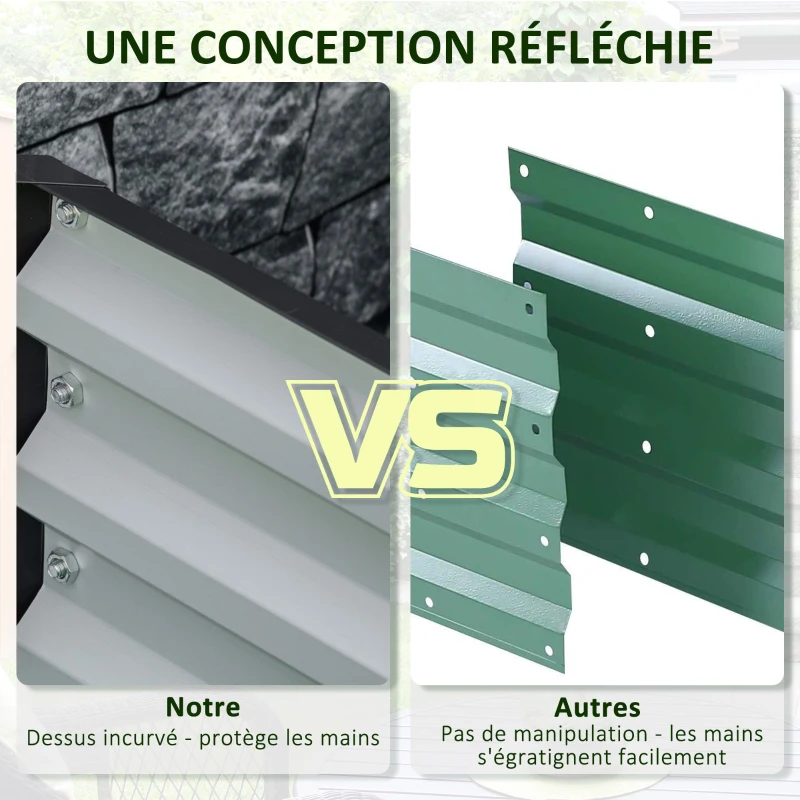 Outsunny Carré potager de jardin acier galvanisée 120 x 120 x 30 cm gris