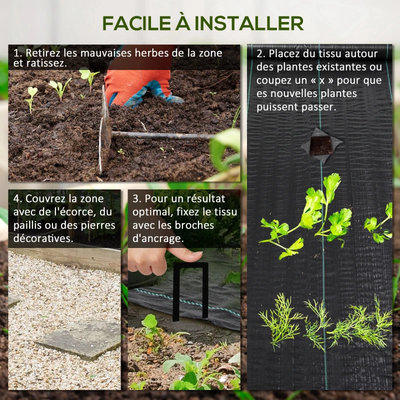 Outsunny Toile de paillage géotextile de paillage contre les mauvais herbes 100 x 1 m résistant aux déchirures polypropylène noir