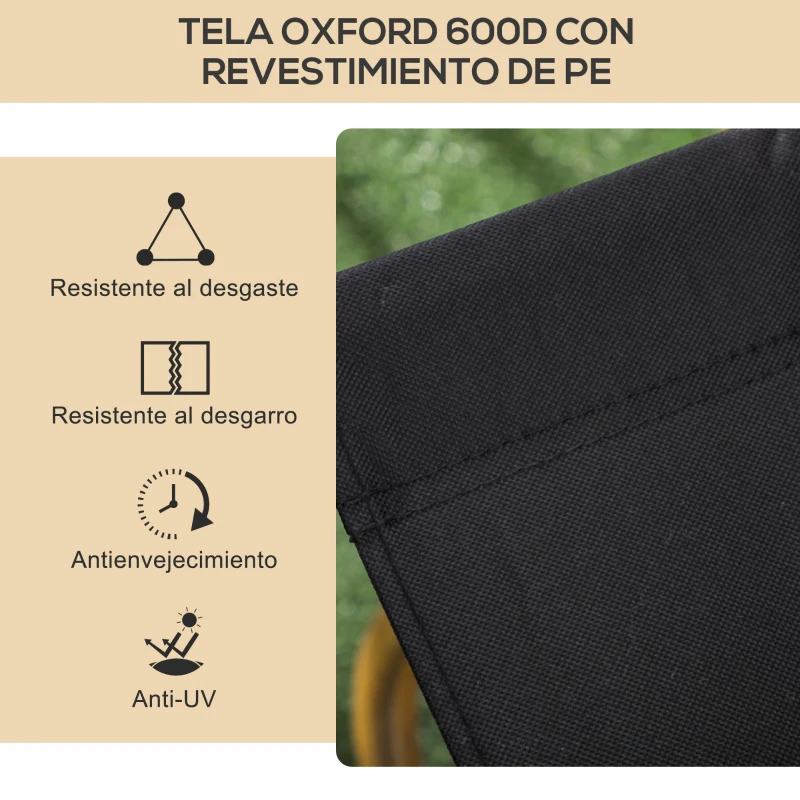 Outsunny Set 2 Sillas de Jardín Plegables con Reposabrazos Sillas para Camping y Playa en Tela Oxford y Acero 54x59x78 cm Negro