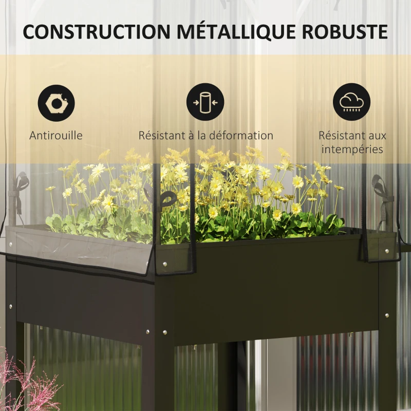 Outsunny Carré potager sur pieds avec bâche en plastique jardinière surélevée avec roues trou de drainage 67 x 69 x 147 cm noir