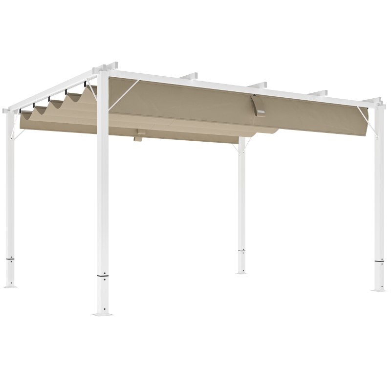 Outsunny Pergola jardin extérieur en aluminium 3 x 4 m avec toit rétractable, abri soleil UPF30+, pour terrasse, patio, blanc