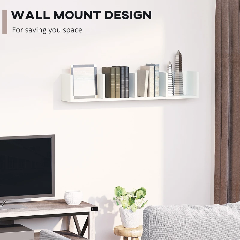 HOMCOM Wall Mount 84 CD / 56 DVD/Blu-ray/ Media Storage Rack 4 Cubes, Wooden Shelf Organiser Unit Bookcase Display, Set of 2, White