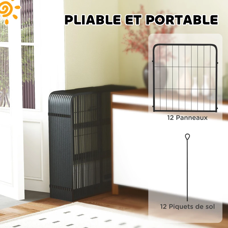 PawHut Parc pour chien enclos chien 12 panneaux modulable et pliable acier 2 portes pour chiot intérieur extérieur 60H cm noir