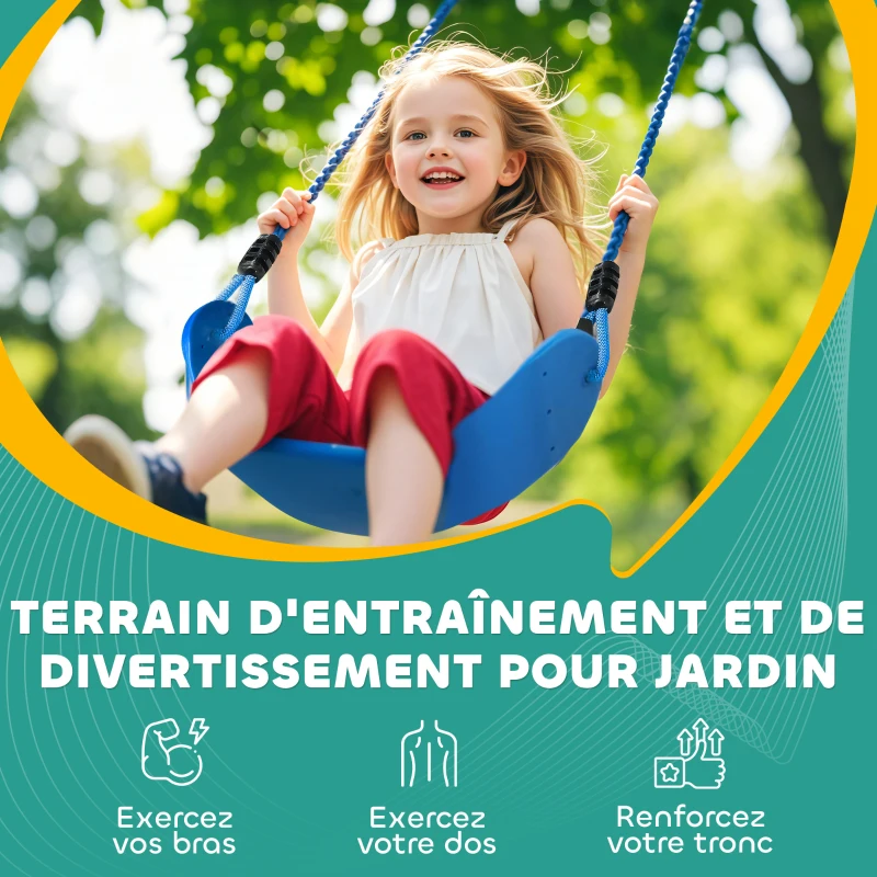 AIYAPLAY Parcours d'obstacles ninja pour enfants 10 accessoires 10 m slackline et sac de transport, bleu