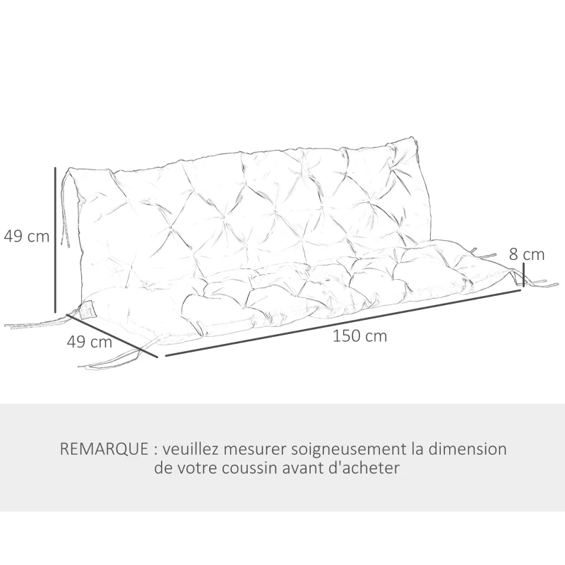 Outsunny Coussin matelas assise dossier pour banc de jardin balancelle canapé 3 places grand confort 150 x 98 x 8 cm kaki clair
