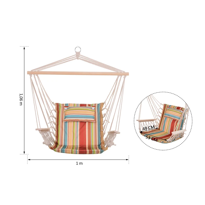 Outsunny Chaise suspendue hamac de voyage respirant portable 100 x 106 cm coton macramé polyester multicolore rayé