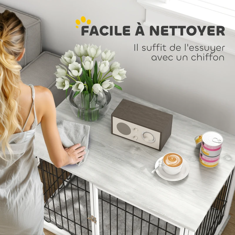 PawHut Cage pour chien caisse pour chien avec coussin pieds réglables pour chiens moyens jusqu'à 20 kg 90 x 58 x 62,5 cm gris