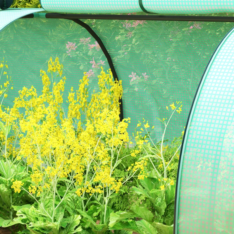 Outsunny Mini serre de jardin serre à tomates 4 x 1 x 0,80 m acier PE anti-UV 4 portes avec zip enroulables vert