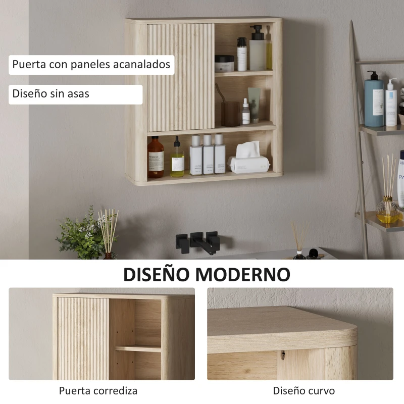 HOMCOM Armario de Baño de Pared con Puerta Corredera 5 Compartimentos y Estantes Ajustables 60x20x62 cm Blanco