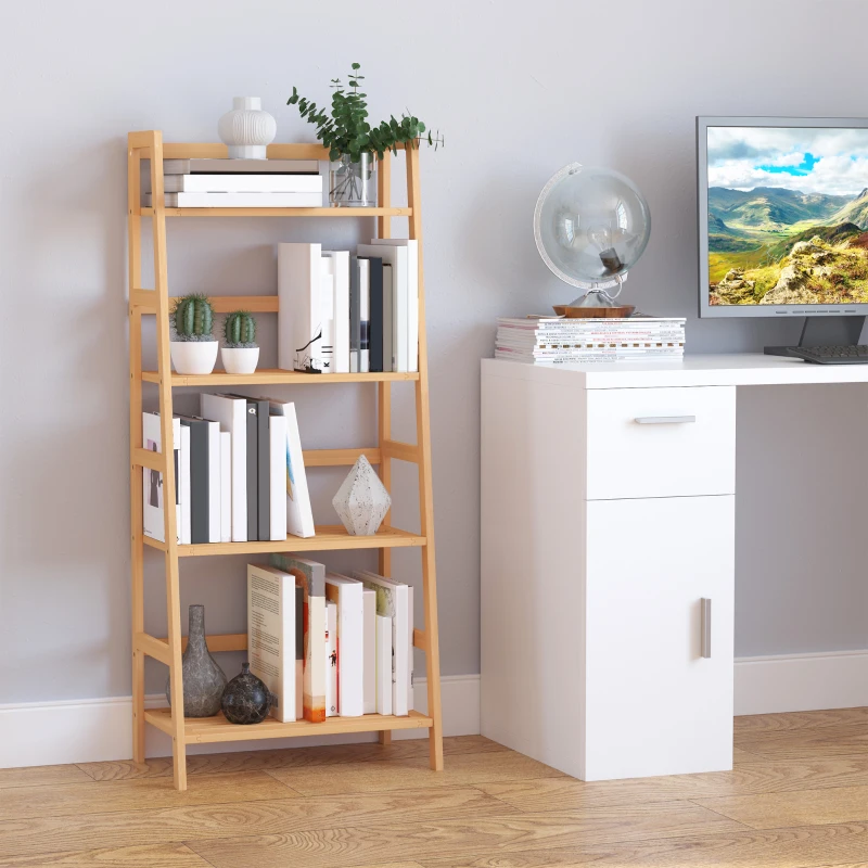 HOMCOM Etagère échelle en bambou 4 niveaux bibliothèque style naturel 48L x 31,5l x 120H cm