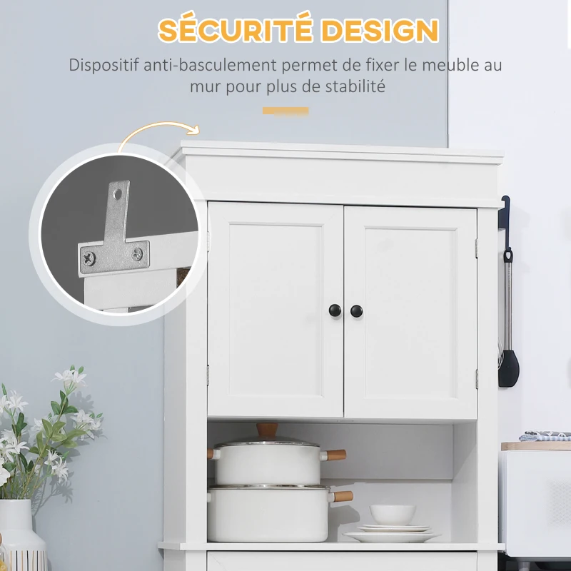 HOMCOM Buffet de cuisine armoire de cuisine multi-rangements 2 placards 2 portes tiroir niche MDF panneaux particules E1 blanc