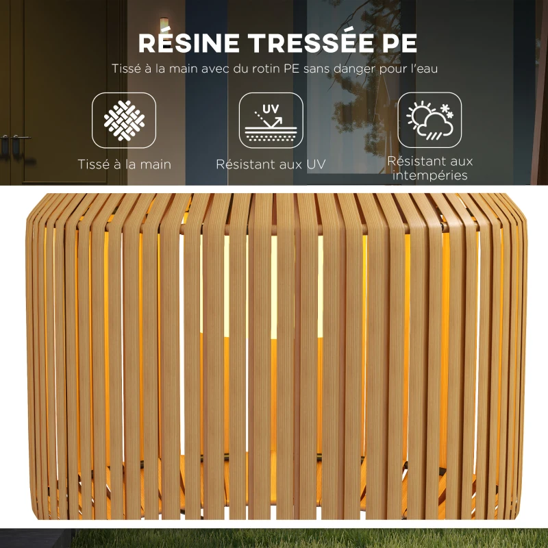 Outsunny Lampadaire solaire extérieur en résine tressée lampadaire sans fil rechargeable capteur de lumière Ø 34 x 130 cm jaune