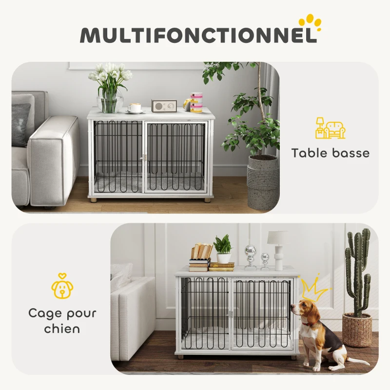 PawHut Cage pour chien caisse pour chien avec coussin pieds réglables pour chiens moyens jusqu'à 20 kg 90 x 58 x 62,5 cm gris