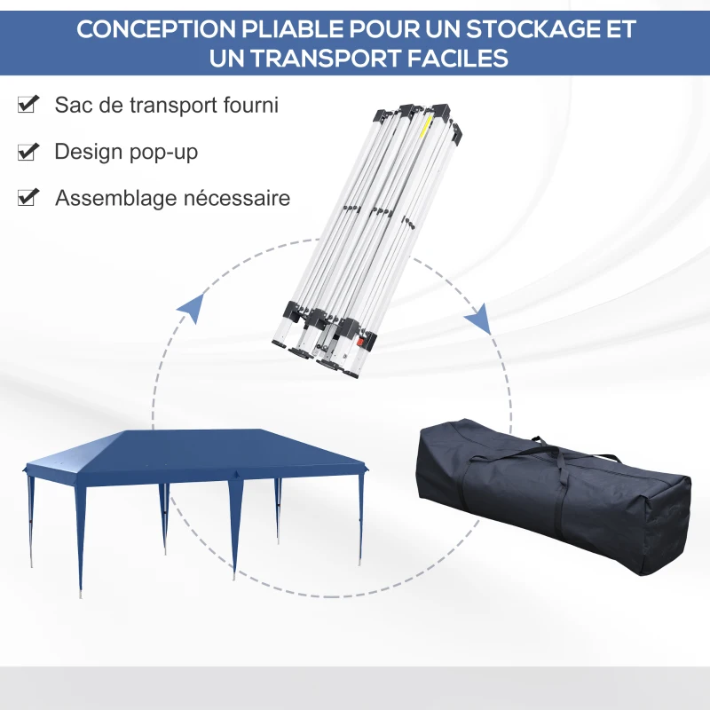 Outsunny Tonnelle de jardin tonnelle pliante pop-up sac inclus acier époxy oxford haute densité 6 x 3 m bleu