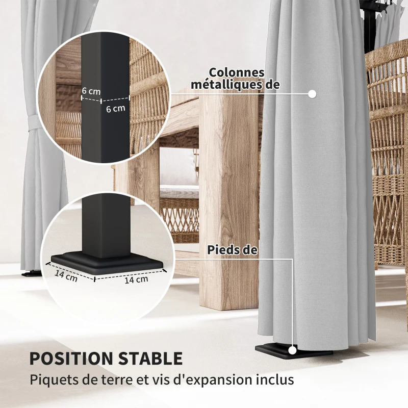 Outsunny Pergola jardin exterieur 3 x 6 m pergola coulissante rétractable avec parois latérales, abri soleil UPF30+, gris