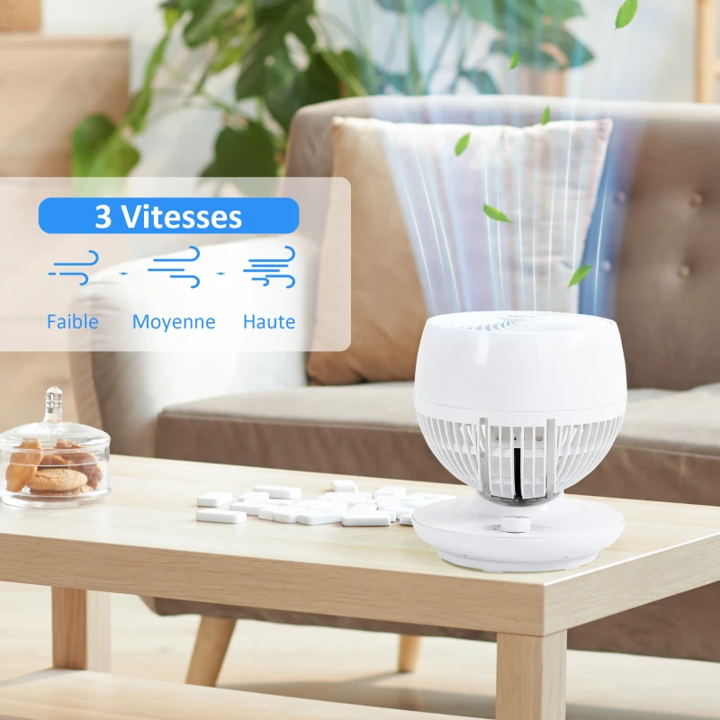 HOMCOM Ventilateur de table puissant 45W, 3 vitesses, oscillant à 70° multidirectionnelle, inclinaison à 90°, blanc