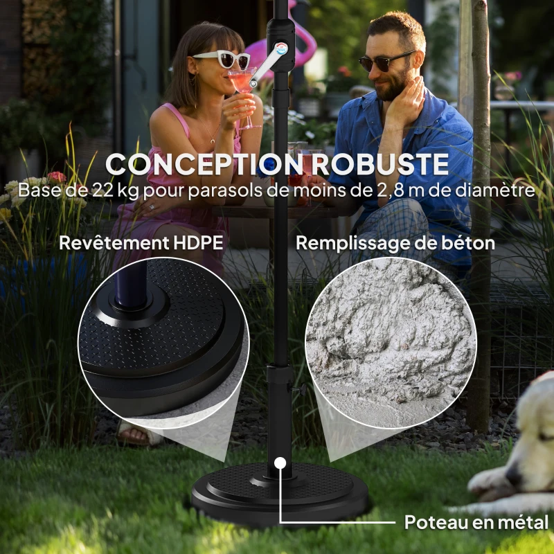 Outsunny Pied de parasol socle parasol extérieur pour mât de Ø 38 et 48 mm poids net 22 Kg en métal Ø 48 x 38,5 cm noir