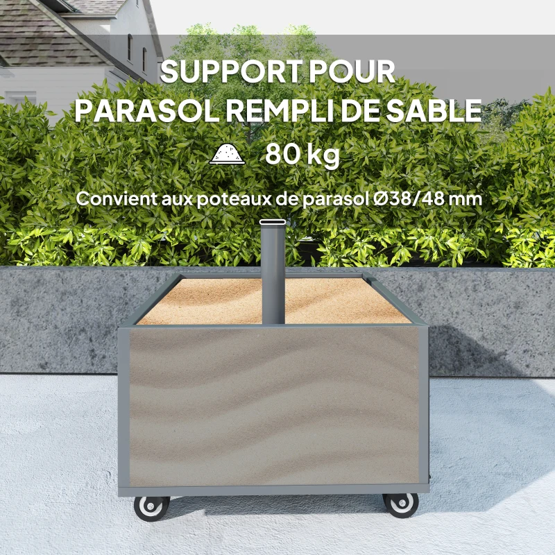 Outsunny Pied de parasol 2 en 1 support parasol avec roues universelles trous de drainage bac à fleurs 50 x 50 x 46 cm gris foncé