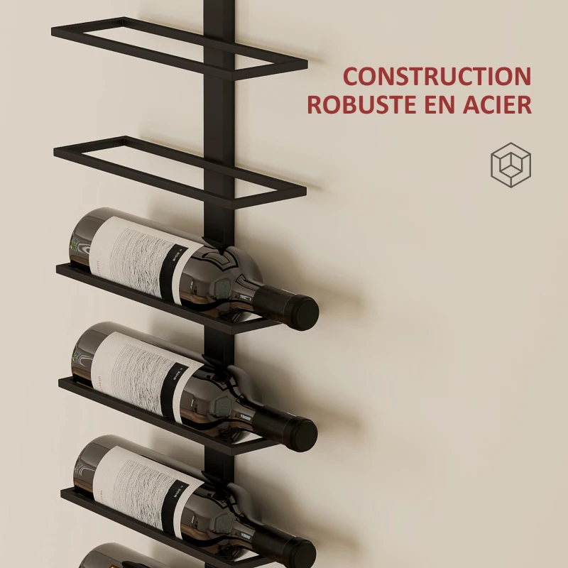 HOMCOM Porte bouteille mural en acier pour 10 bouteilles, pour cuisine, bar, salle à manger, cave, noir