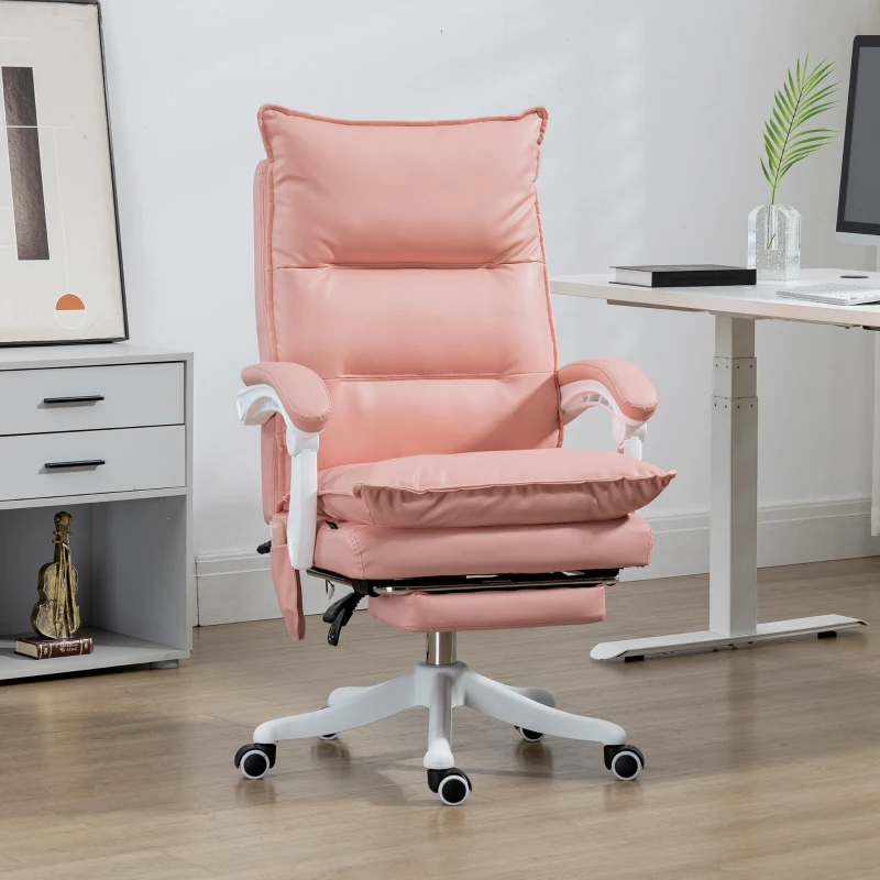 Vinsetto Vibration Massage Office Chair with Heat, Ergonomic Computer Desk Chairs, Faux Leather Desk Chair with Footrest, Armrest and Reclining Backrest, Pink