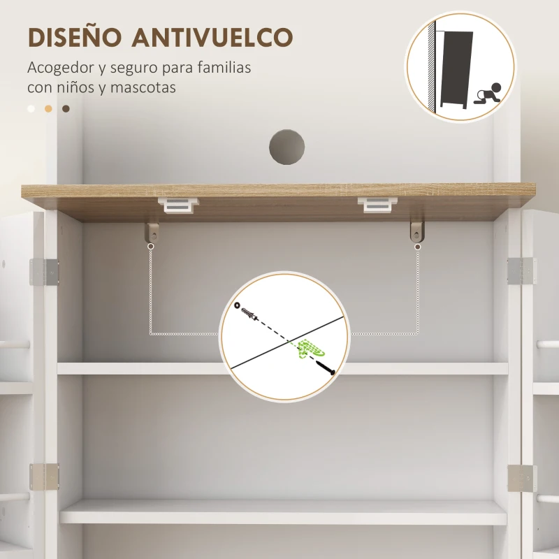 HOMCOM Alacena de Cocina con 3 Puertas Estantes Ajustables y Estantes en la Puerta para Comedor Salón 60x35x169 cm Blanco