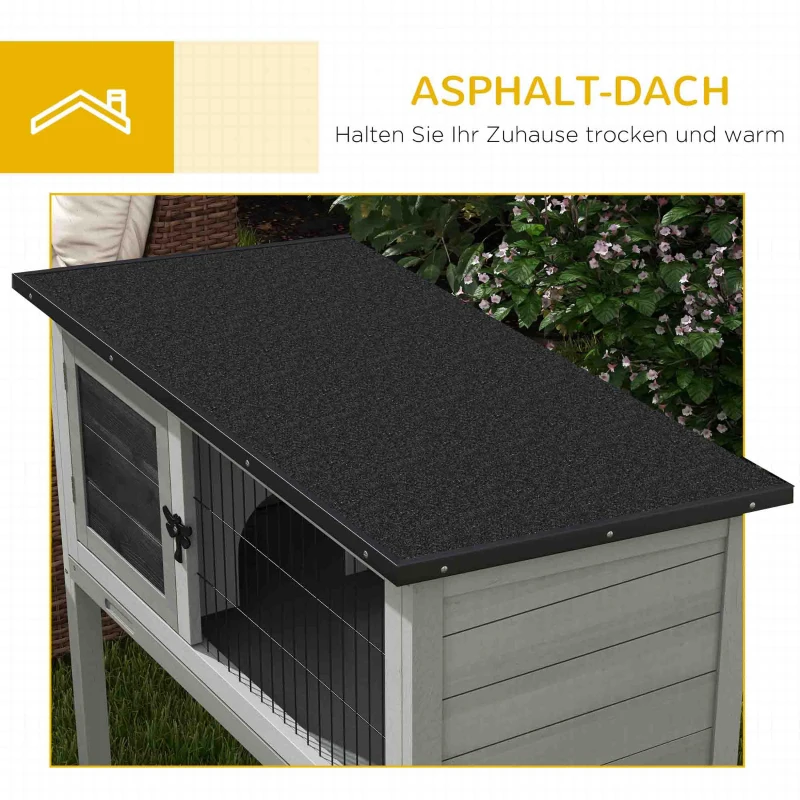 PawHut Hasenstall Kaninchenstall aus Tannenholz Winterfest Hasenkäfig mit aufklappbar Dach 84x43x70 cm Grau(m-7)