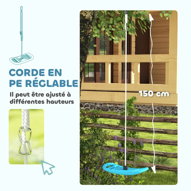 AIYAPLAY Balançoire enfant extérieur et intérieur avec corde réglable, mousqueton, charge max. 70 kg, bleu
