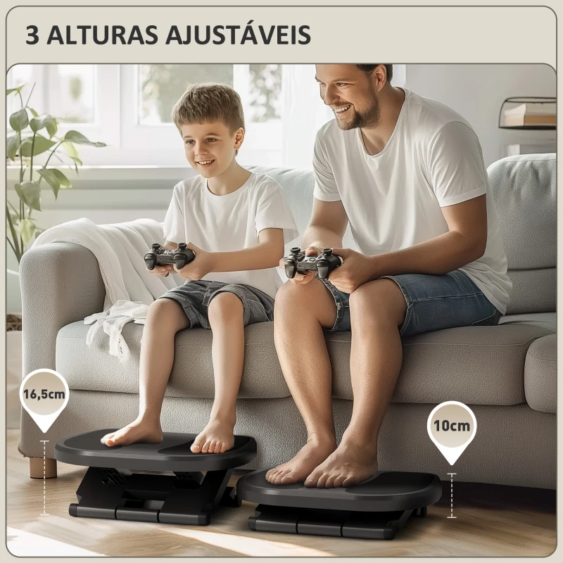 HOMCOM Apoio para os Pés com Superfície Texturizada Inclinação de 0-30° Massagem e Altura Ajustável em 3 Níveis 45x34x10-16,5 cm Cinza